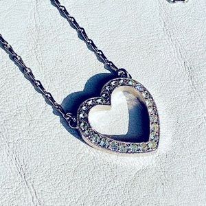 Vintage Sterling Silver 925/CZ Heart Pendant w/ Attached Chain